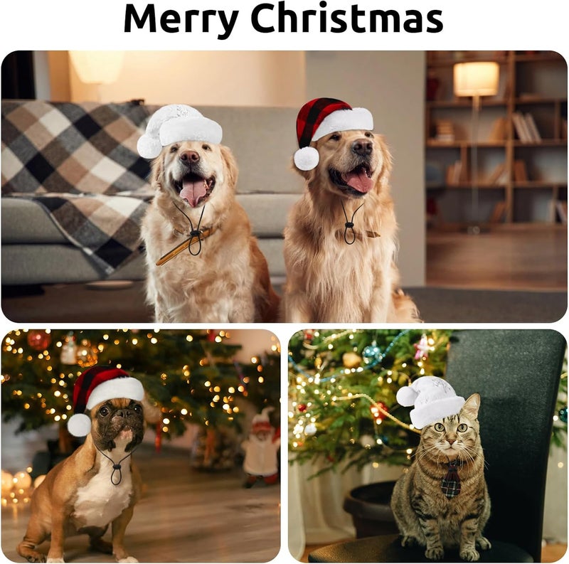 Queenmore Santa Hats for Dogs, Santa Clause Hat for Cats, Pet Soft Plush Christmas Hats for Small Medium Large Dogs, Dog Christmas Costume Headwear, Funny Festive Plaid Costume Outfit M, Red - Image 5